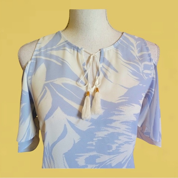 EUC Ivanka Trump Blue and White Blouse with Tassels - Picture 1 of 7